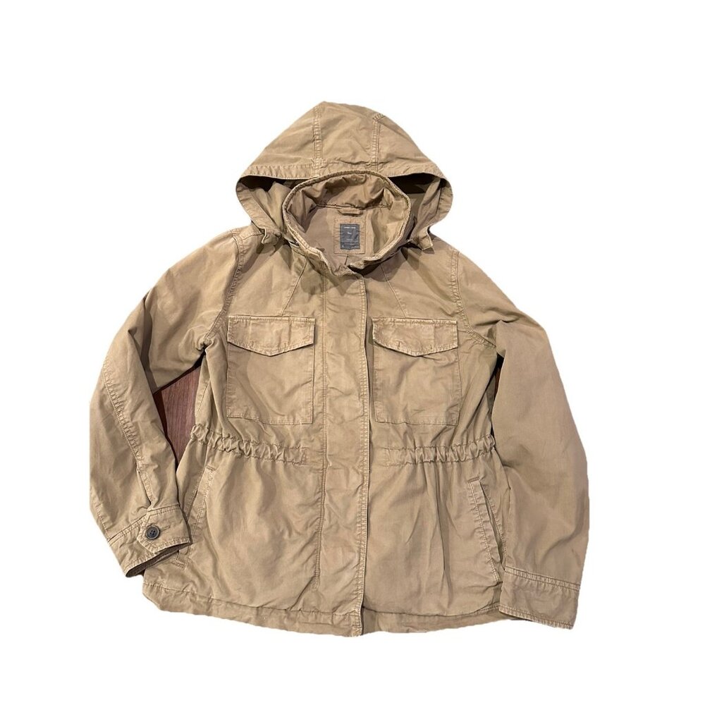 Gap Womens Cargo Safari Jacket Small Y2K Canvas Button Optional Hood
